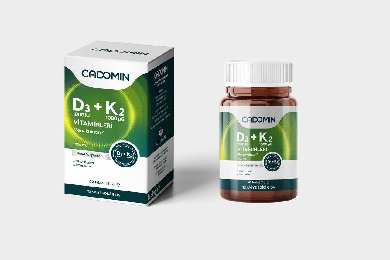CADOMIN D3 + K2 Vitaminleri – 1000 IU D3 & 1000 µg K2 (Menakinon-7)